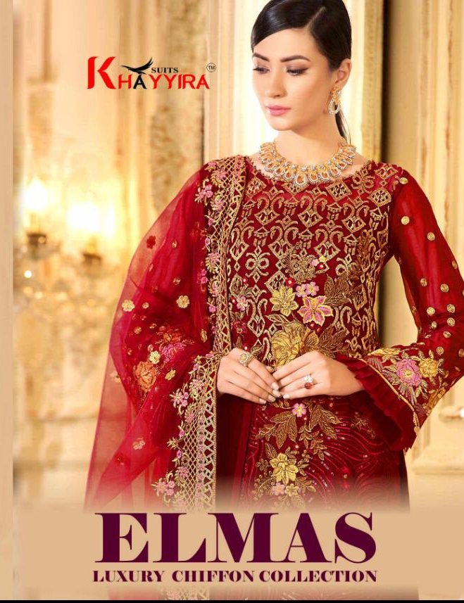 ELMAS LUXURY CHIFFON COLLECTION - KHAYYIRA SUITS : 4 pcs