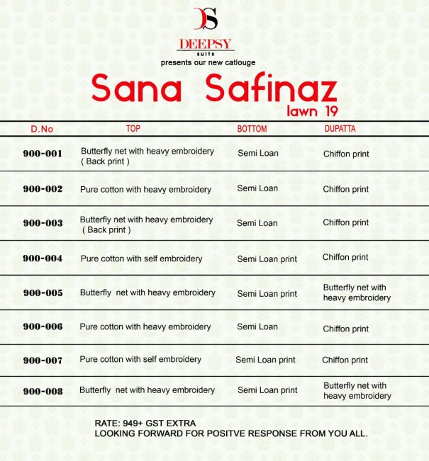 SANA SAFINAZ LAWN 19 - DEEPSY SUIT : 8 pcs - Image 11