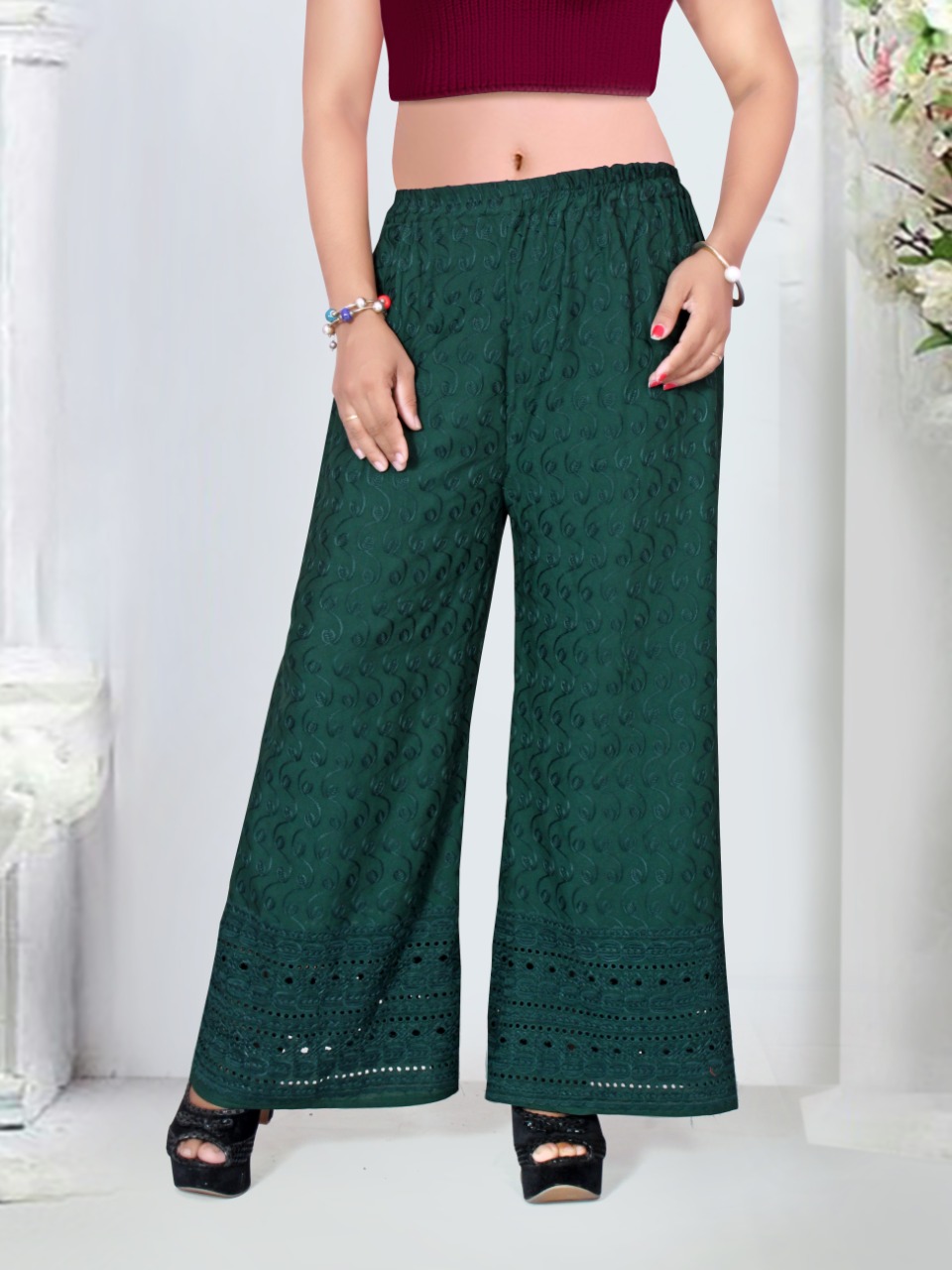 Light Chikan Palazzo Pant - Available In Multiple Colours, Waist Size: 32.0  at Rs 245 in New Delhi