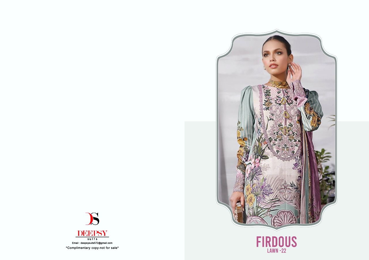 DEEPSY SUIT FIRDOUS LAWN 22 (SIFFON DUPATTA) - Image 5